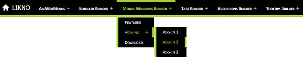 JavaScript responsive menu example above green line version 1